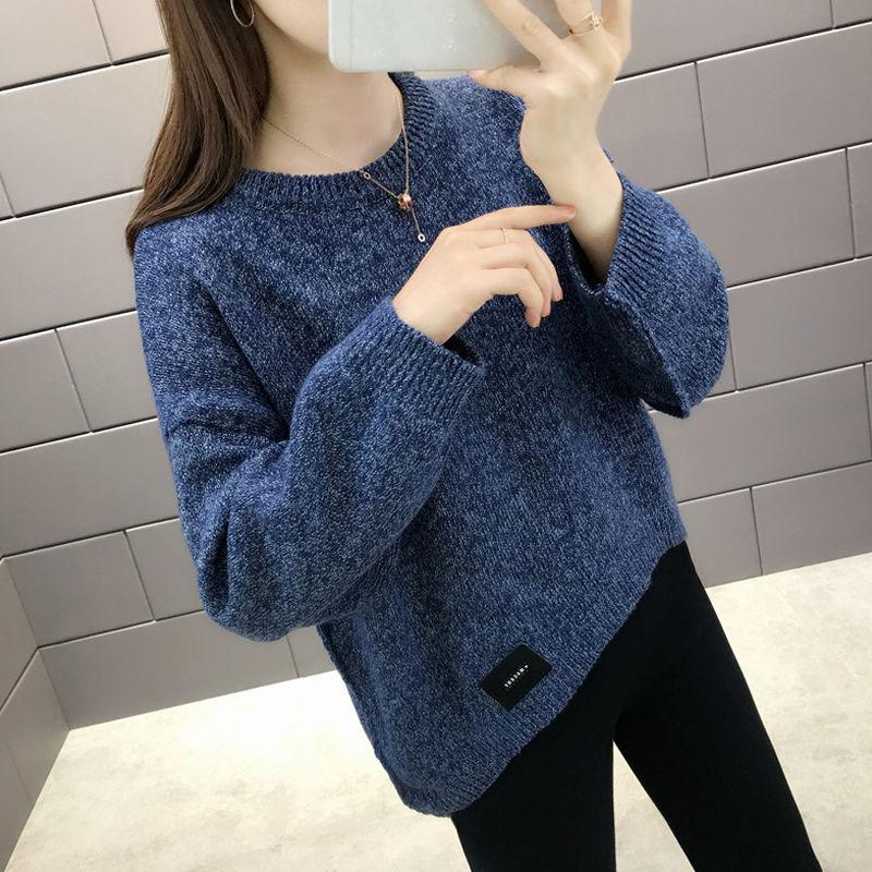 Autumn and Winter Loose Casual Sweater Round Neck Solid Color Simple Top Long Sleeve Women's Sweater