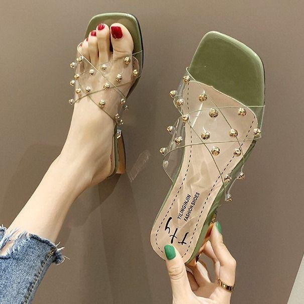 Slippers Women Wear Fashionable Thick Heel Low Heel Word Drag Women Fashion Sandals and Slippers Women Transparent Slippers Women