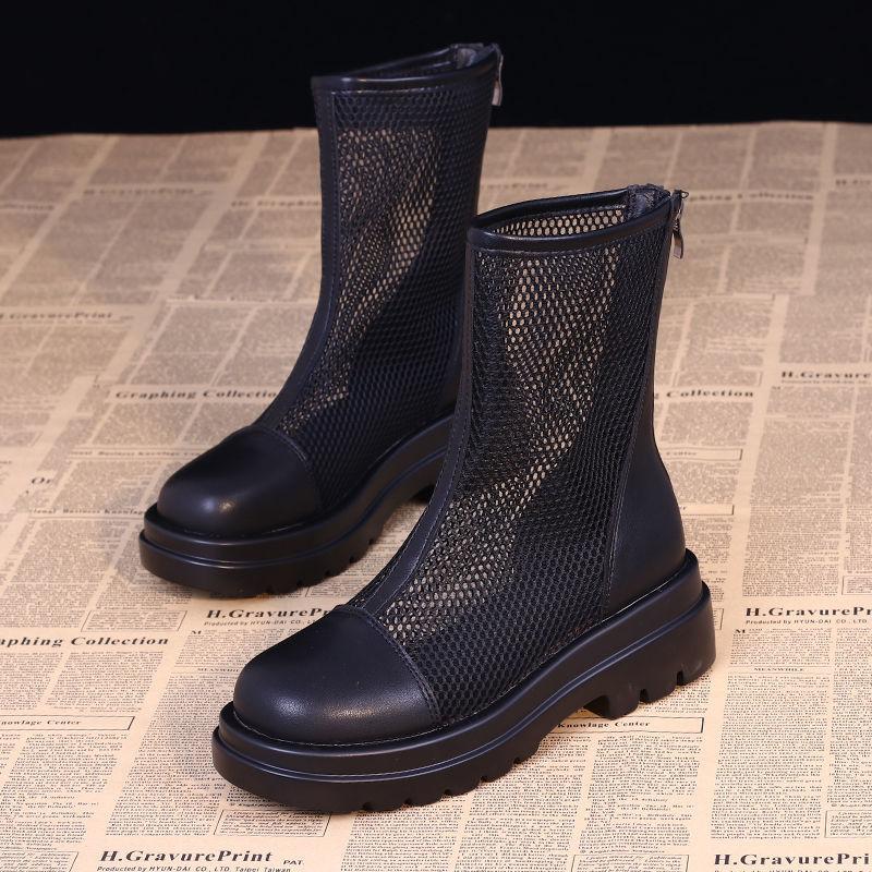 High Quality Women's Summer Platform Ankle Boots Korean Version of British Style Thin Mesh Sandals All-match Breathable Boots