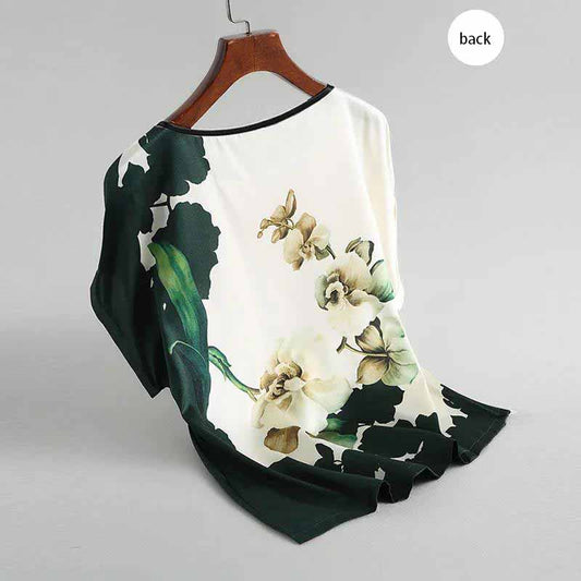 Ice Silk Fabric Positioning Printing T-shirt Women's Summer Large Size Shirt Round Neck Bottoming Shirt Ladies Loose T-shirt