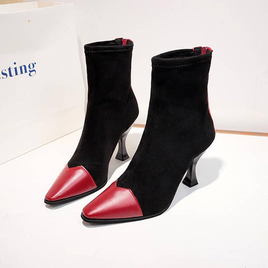 Fashion Shoes Women Boots Stretch Ankle Boots Pointed Toe Lycra Women Heel Booties Women Shoes