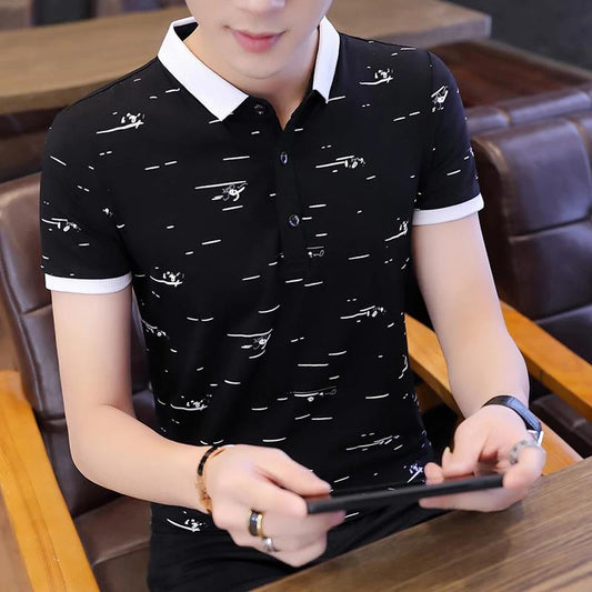 Summer Men's Short-sleeved T-shirt New Lapel Cotton Slim-fit Shirt Trend Top