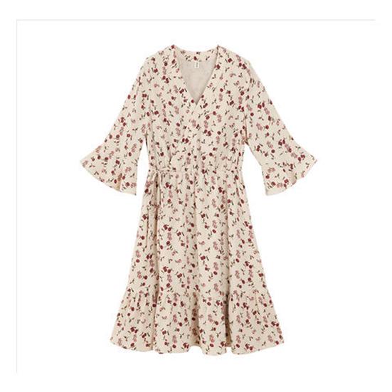 Women Summer V Neck Vintage Boho Long Maxi Floral National Chiffon Dress Party Beach Dress