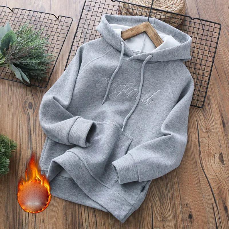 Boys and Girls Plus Fleece Hooded Sweatshirt Autumn and Winter Fashion Boys and Girls Hoodies Long-sleeved Top Clothes Fleece Jacket Hoodies