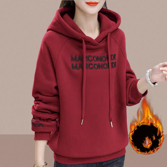 Hooded Sweatshirts Women Autumn Winter Korean Version Plus Velvet Thick Hooded Sweater Women's Plus Size Women's Jacket Tops Fashion Loose