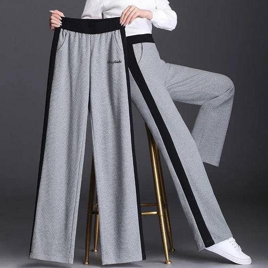 Grey Wide Leg Pants Women's Waffle Loose Sweatpants High Waist Casual Harem Pants Spring and Autumn Straight Pants