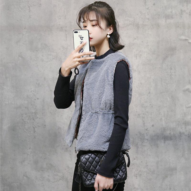 Faux Fur Autumn and Winter Warm Vest Ladies Drawstring Waist Plus Fluff Warm Vest Soft and Comfortable Jacket