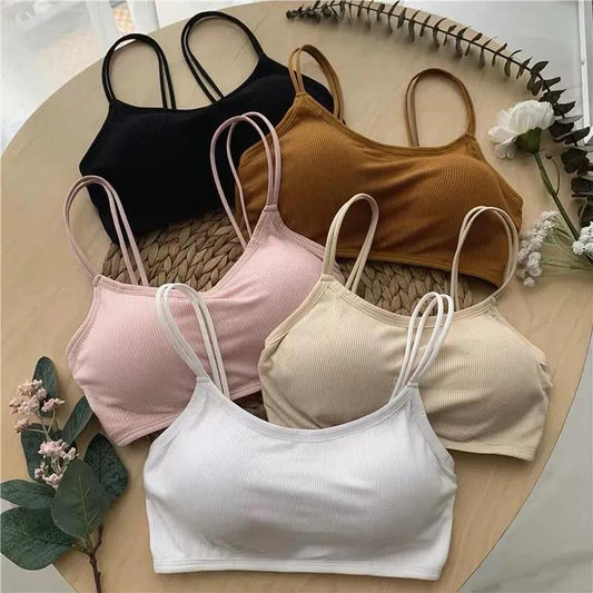 Cross Style Beautiful Back Suspender Vest Gathered Wrap Chest Rag Top Backing Anti Light Hand Holding Girl's Solid Color Bra