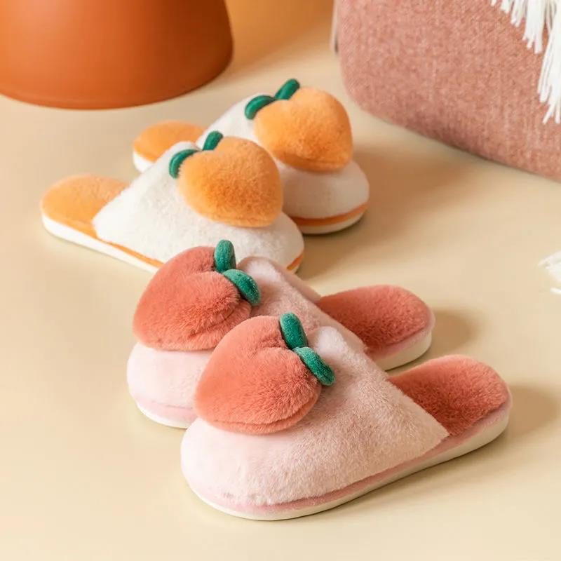 Peach Cotton Slippers Autumn and Winter Indoor Warmth Flat Shoes Leisure and Entertainment