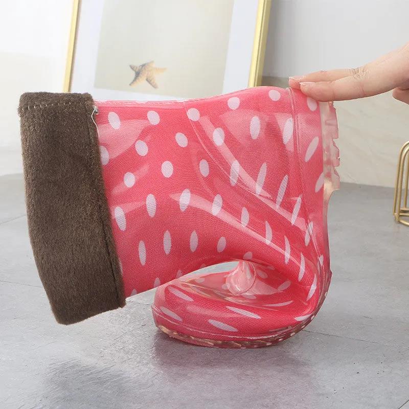 Female Adult Mid-tube Rain Boots Autumn and Winter Rain Boots Rubber Shoes Non-slip Plus Velvet Cotton Warm Waterproof Shoes