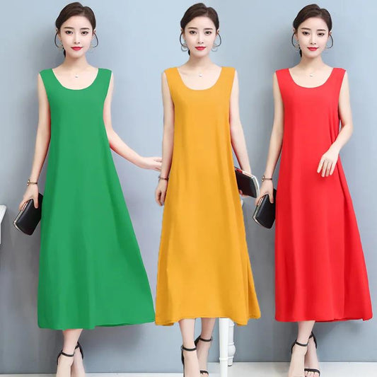 Women's Sleeveless Long Dress Round Neck Casual Loose Party Maxi Dress Bottoming Dress