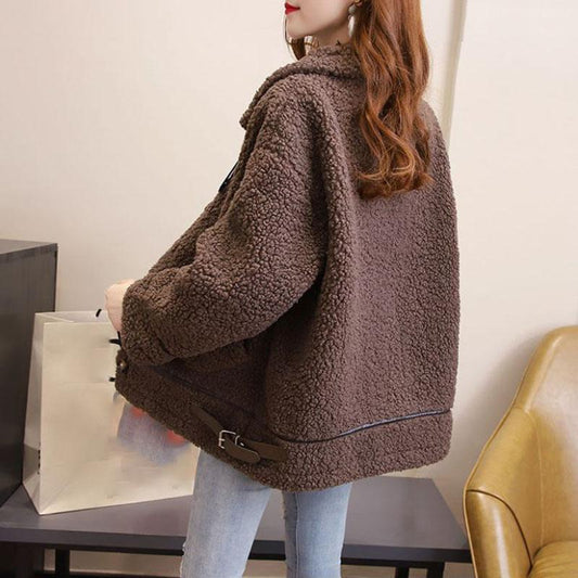 Fashion Ladies Lapel Lamb Velvet Jacket Winter Long Large Size Button Jacket Thick Warm Long-sleeved Cardigan Jacket