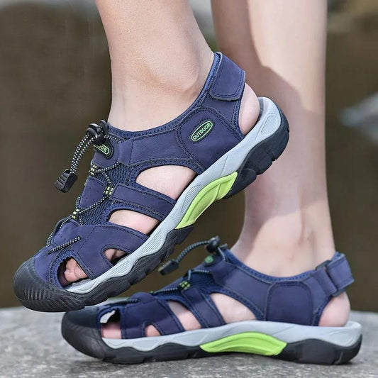 Leather Sandals Men's Summer Non-slip Hollow Outdoor Breathable Casual Beach Shoes