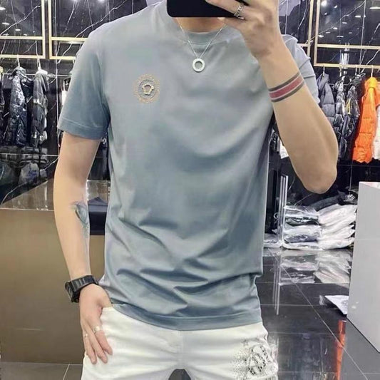 Summer Trend Casual Solid Color Wild Round Neck Slim Slimming Short-sleeved T-shirt Men