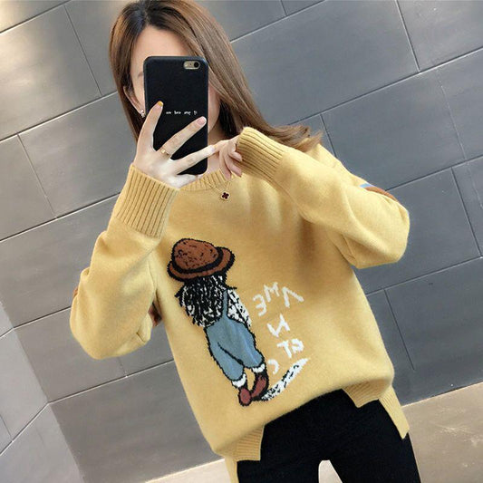 Autumn and Winter Round Neck Women's Sweater Loose Cute Cartoon Pullover Sweater