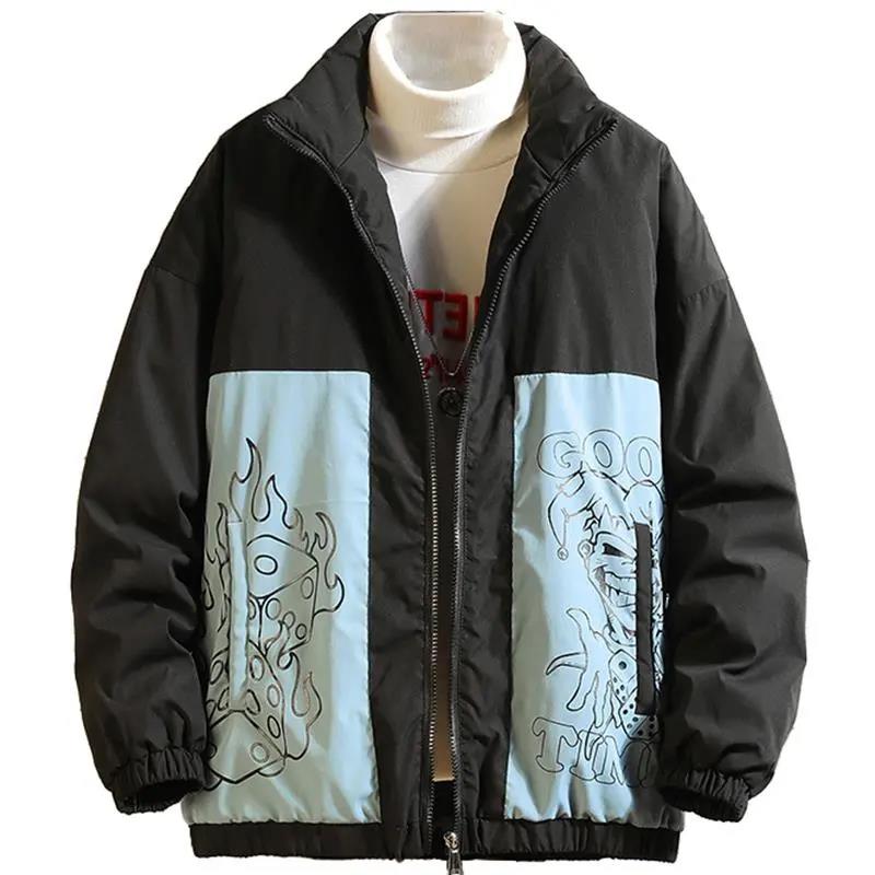Winter Men's Jacket Trend Plus Fat Large Size Loose Color Matching Stand-up Collar Cotton-padded Jacket