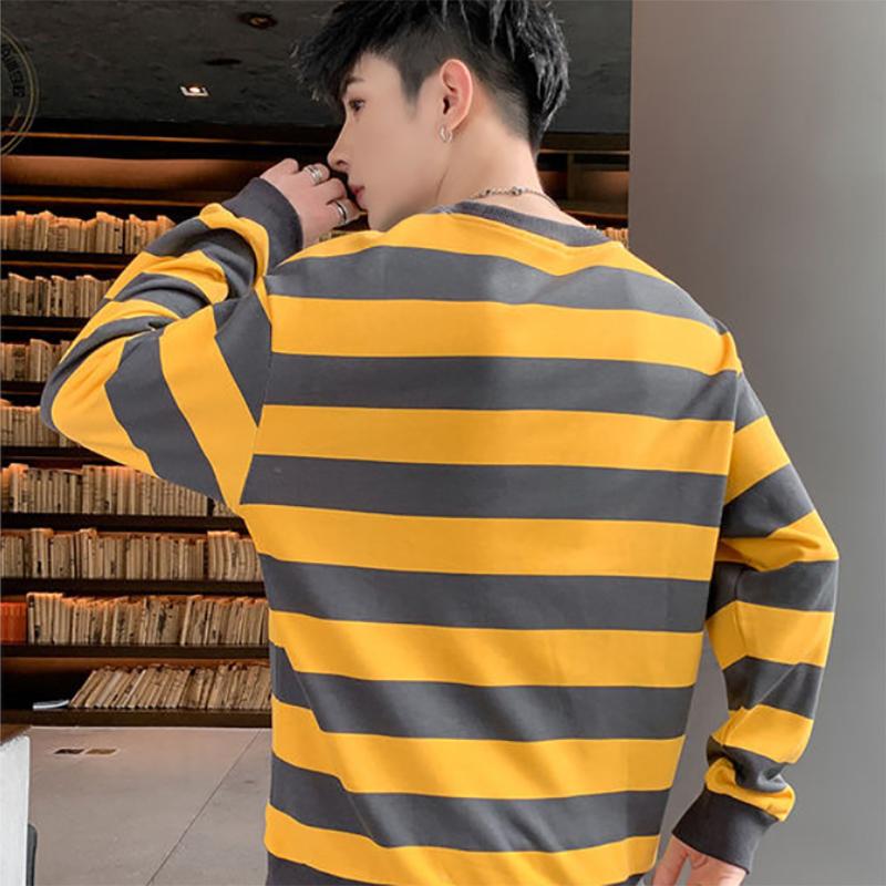 Sweater Men's Autumn Korean Striped Long-sleeved Sweater with A Bottoming Loose and Comfortable Sweatshirt