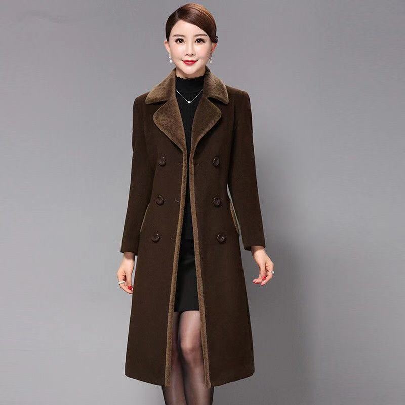 Women's Winter Large Over Knee Long Sleeve Velvet Warm Wool Elegant Coat