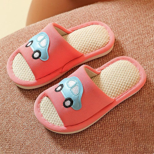 Children's Cartoon Men and Women Baby Spring and Summer Korean Version of Linen Indoor and Outdoor Home Sliding Children Sandals and Slippers