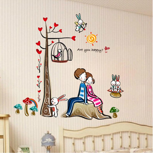 Non-mainstream couples romantic love green wall sticker removable wallpaper