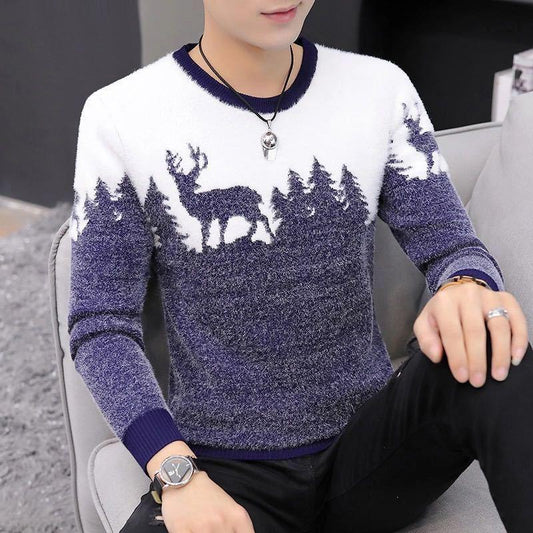 Fashion Long-sleeved Stretch Top Men's Sweater Pullover Low-neck Casual Jacket for Fall/winter