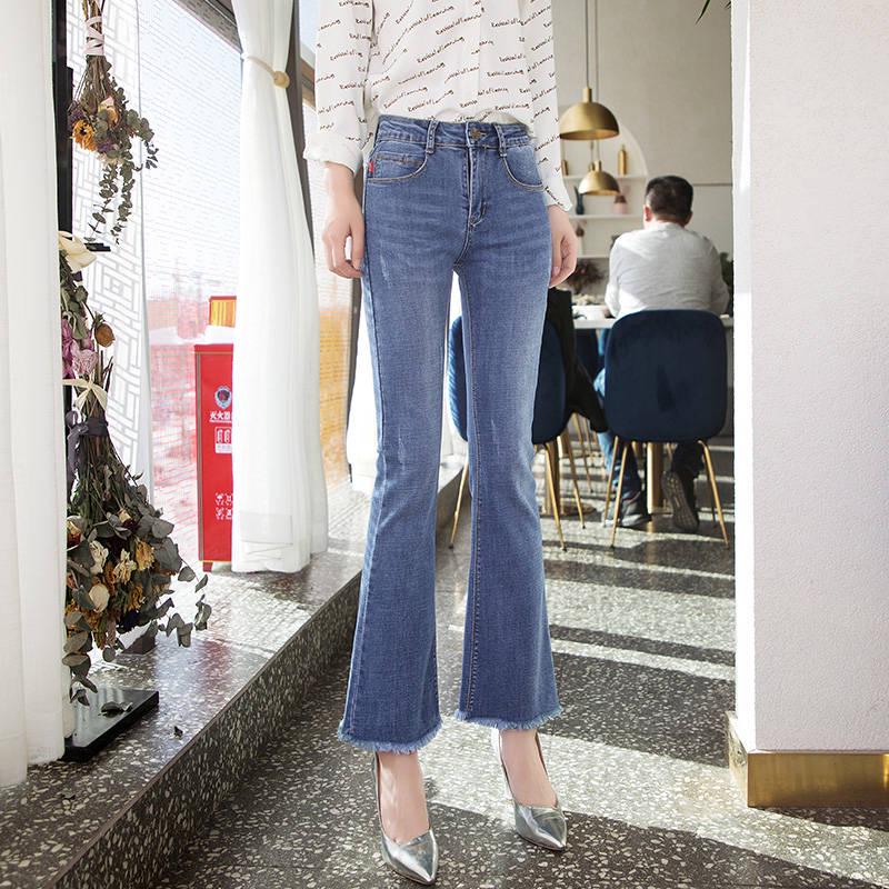 Women Hole Flare Jeans Slim Denim bell bottom jeans High Waist Pants wide leg jeans plus size