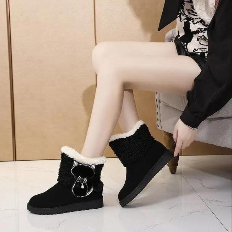 Plus Velvet and Cotton Snow Boots Short Boots Women's Boots Flat Bottom Martin Women's Shoes Round Toe Low Heels