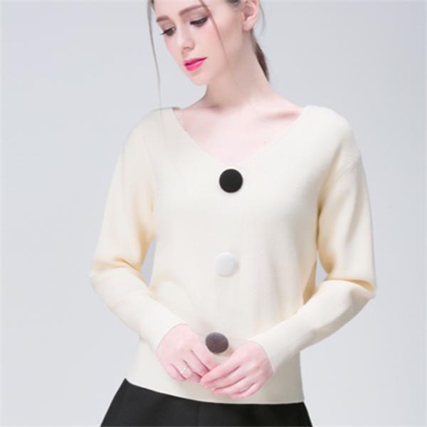 Autumn and Winter Slim Knit Bottoming Shirt Loose Pullover Button Sweater Women Fashion V-neck Solid Color Sweater
