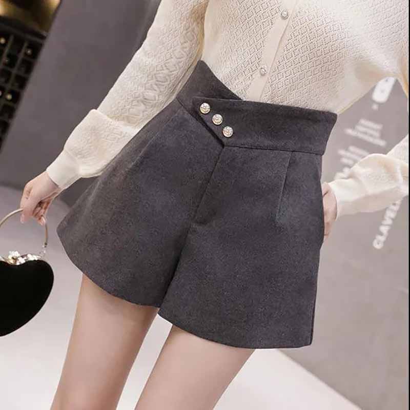 Woolen Short Wide-leg Pants Women's Autumn and Winter Models High Waist and Thin All-match External Boots and Pants