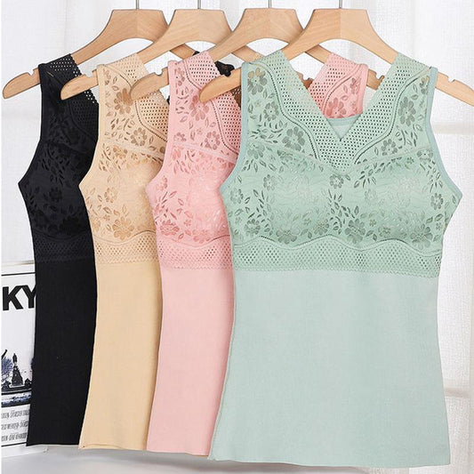 Women's Thermal Underwear with Chest Pad Plus Velvet Bottoming Shirt Jacket with Warm Clothing Women's Vest Style