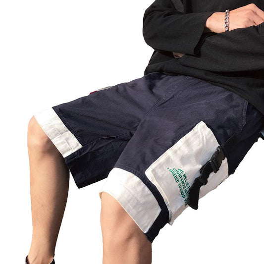 Summer Stitching Overalls Shorts Men's Trend Loose Plus Fat Plus Size Sports and Leisure All-match Five-point Pants