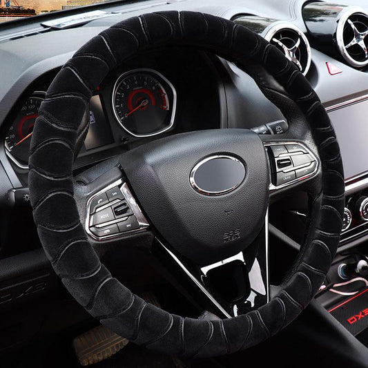 Plush Steering Wheel Cover Super Soft and Warm In Winter Elastic Embossed Handle Cover