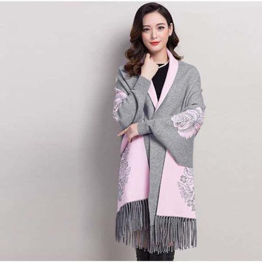 Autumn and Winter Shawl Knitted Cardigan Retro Cheongsam Cloak Sweater