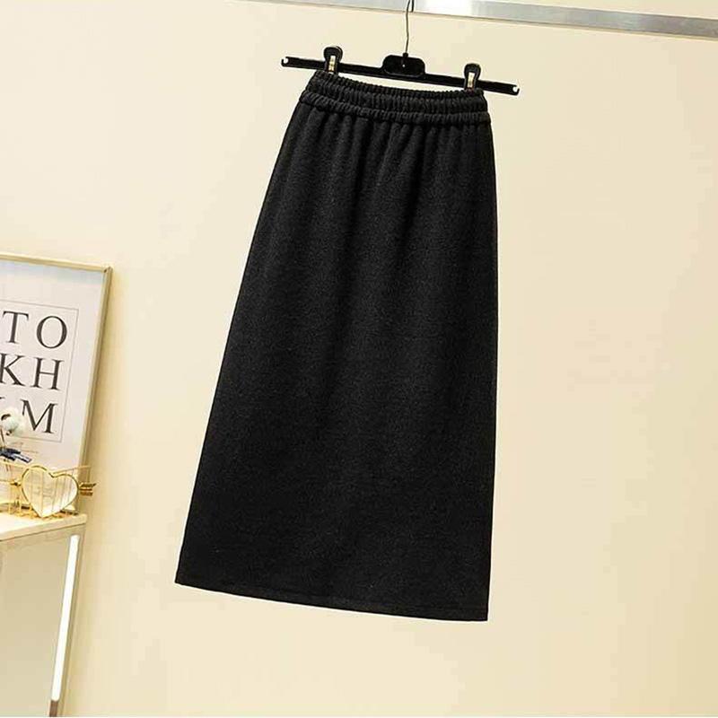 Side Slit Zipper Women Large Size Cotton Skirt with Elastic Waist A-line Skirt with Long Solid Color Sport Style