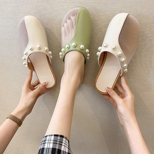 Summer Net Yarn Breathable Baotou Pedal Slippers Fairy Style Wild Stitching Sandals and Slippers Women