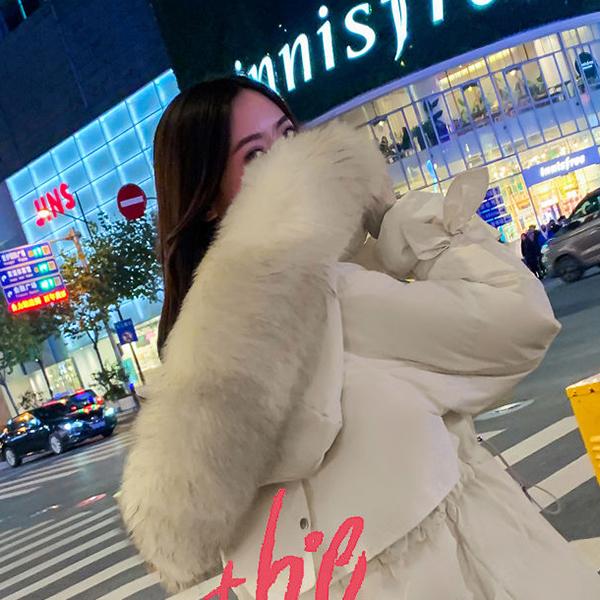 Fashionable Temperament Hooded Fur Collar Women's Down Jacket Autumn and Winter Plus Velvet Thickening Warm Loose Casual White Duck Down Down Jacket