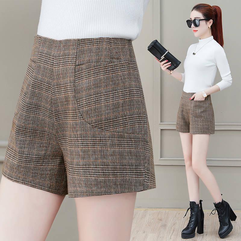 Women Woolen Wide Leg Shorts Loose High Waist Zipper Casual Shorts
