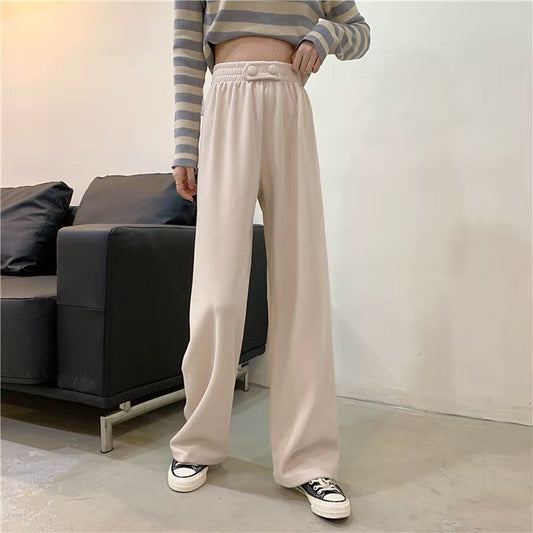 WTEMPO Women's Wide-leg Pants Super Long Elastic Waist Mid-waist Straight Loose Casual Daily