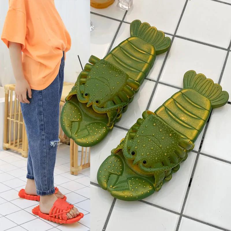 Kids Slippers Summer Boys and Girls Soft Sole Flat Anti-slip Slippers Household Shower Casual Slippers Creative Lobster Beach Slippers