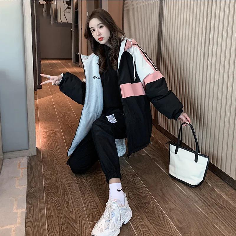 Women's Coat Double-sided Cotton Clothing Autumn and Winter Tooling Student Cotton Clothing Thickened Hooded Jacket Loose Casual Wear Sports Top