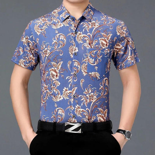 Men's Short-sleeved Floral Shirts, Men's High-end Shirts, Middle-aged and Elderly Dad Outfits