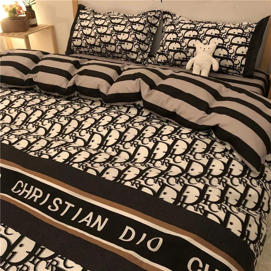 Modern Minimalist Cotton Striped Bed Sheet Quilt Cover Single Double Bed Bedding Four-piece Set