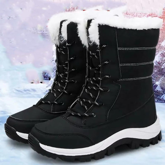Women's Winter Snow Boots Medium Tube Plus Velvet Women's Boots Thicken Warm Student Cotton Shoes