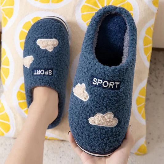 Men's and Women's Cotton Slippers Winter Plus Velvet Couple Indoor Non-slip Warm Wool Slippers