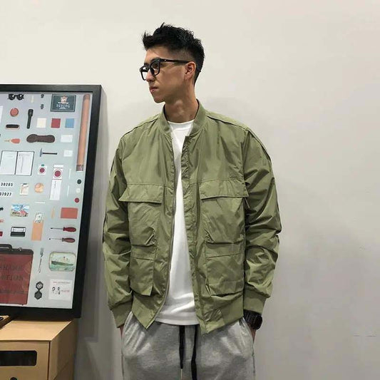 2021 Spring and Autumn Thin Flying Jacket Men's Baseball Collar Trend Handsome Work Jacket