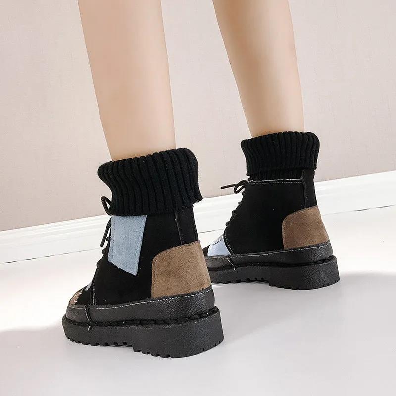 High-top Martin Boots Women's Retro Short Boots Autumn and Winter Versatile Flat Soft Soled Snow Cotton Boots