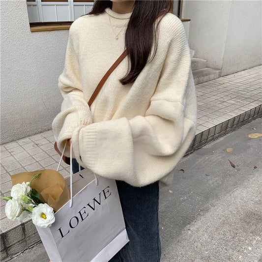 Winter solid color curly half turtleneck pullover long sleeve sweater women trend