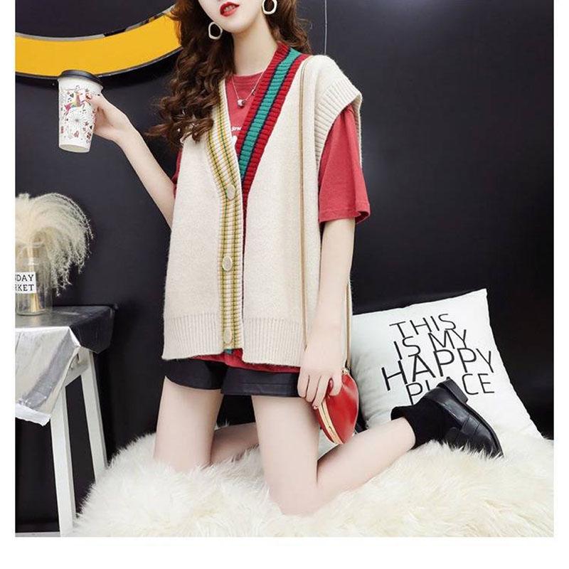 V-Neck Sweater Cardigan for Women Spring Asymmetry Loose Sleeveless Knitted Vest Girl Outerwear