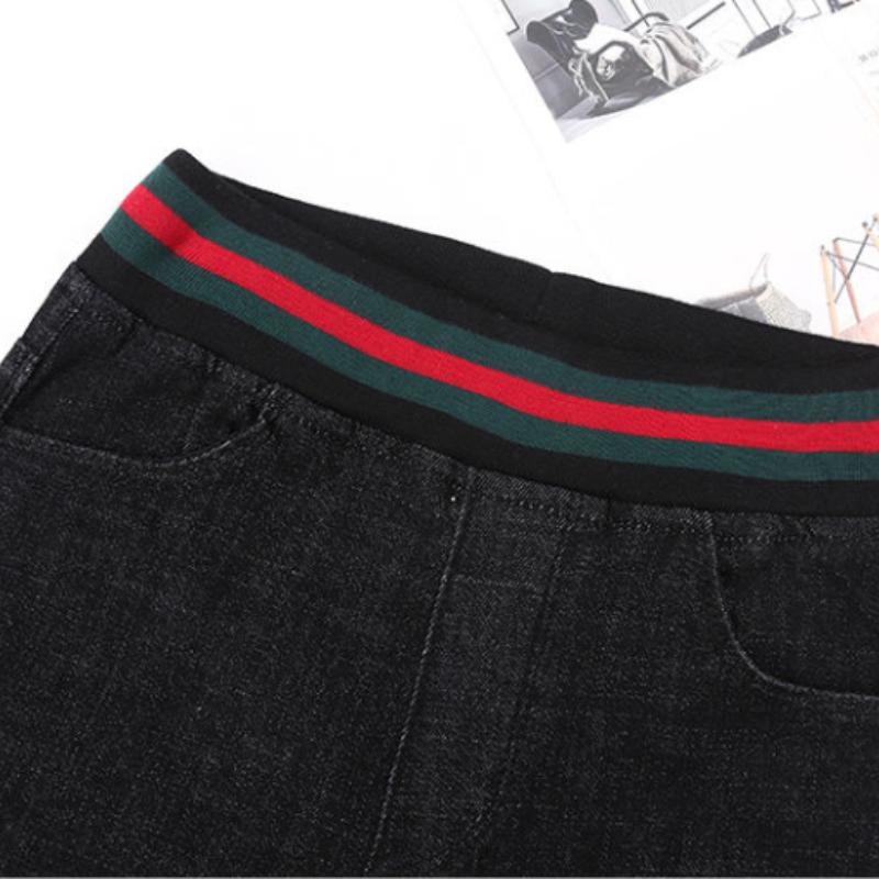 Jeans Women's Pants Autumn High Waist Elastic Waist Slim Thin Korean Style Black Long Pants with Feet