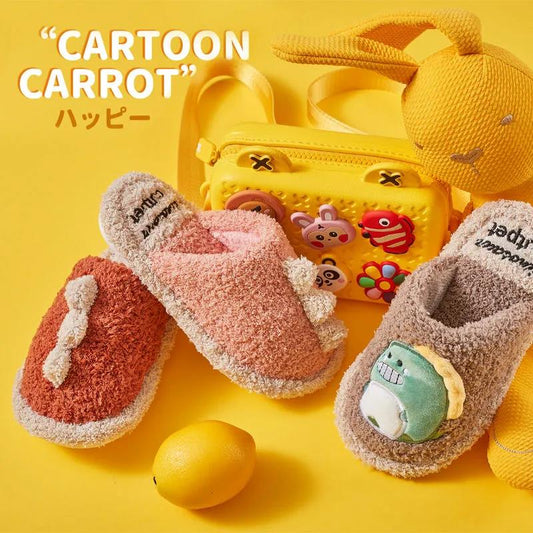 Children's Cotton Slippers Boys Cartoon New 4-10-year-old Boys Autumn and Winter Cute Winter Dinosaur Wool Slippers Parents and Children